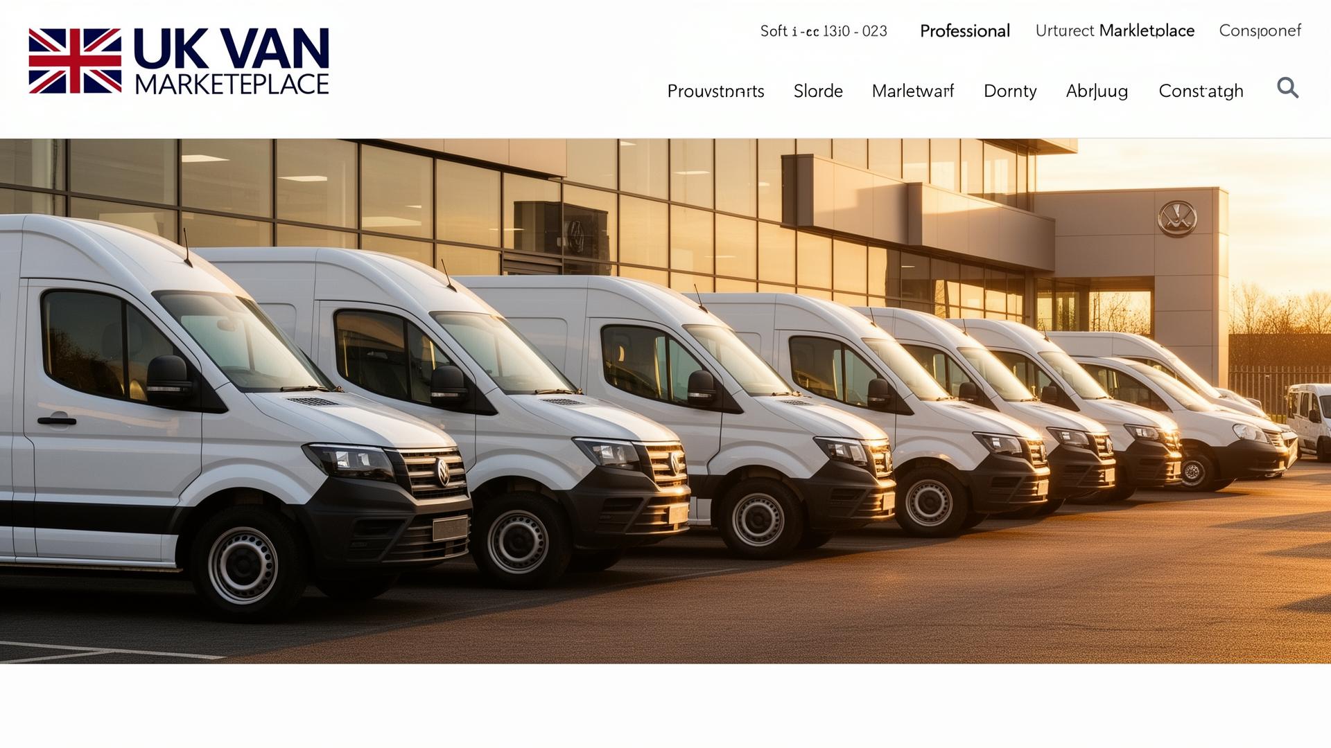 Vans lined up on a UK commercial vehicle marketplace