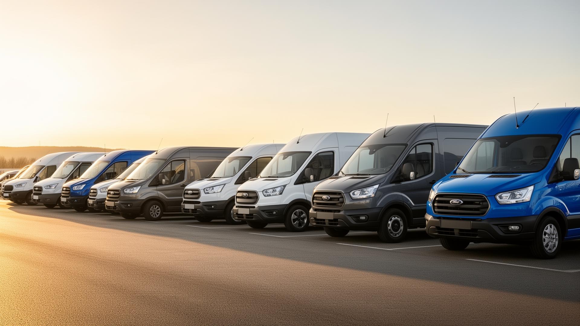 Commercial vans parked ready for sale on the UK marketplace